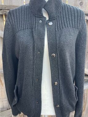 Banana Republic Gray Snap Front Mock Neck Cardigan Heavy Knit Sweater